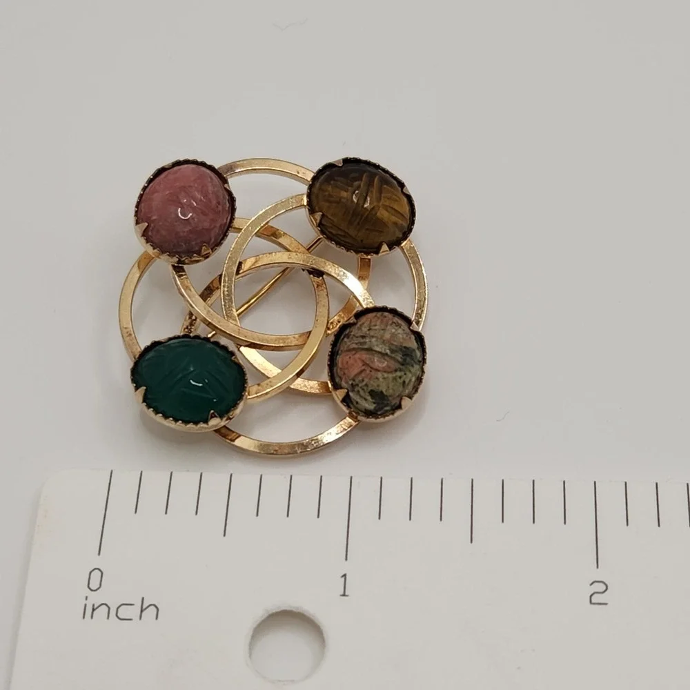Vintage 12K Gold Filled Scarab Multi Gemstone Egyptian Revival Brooch by Bal Ron